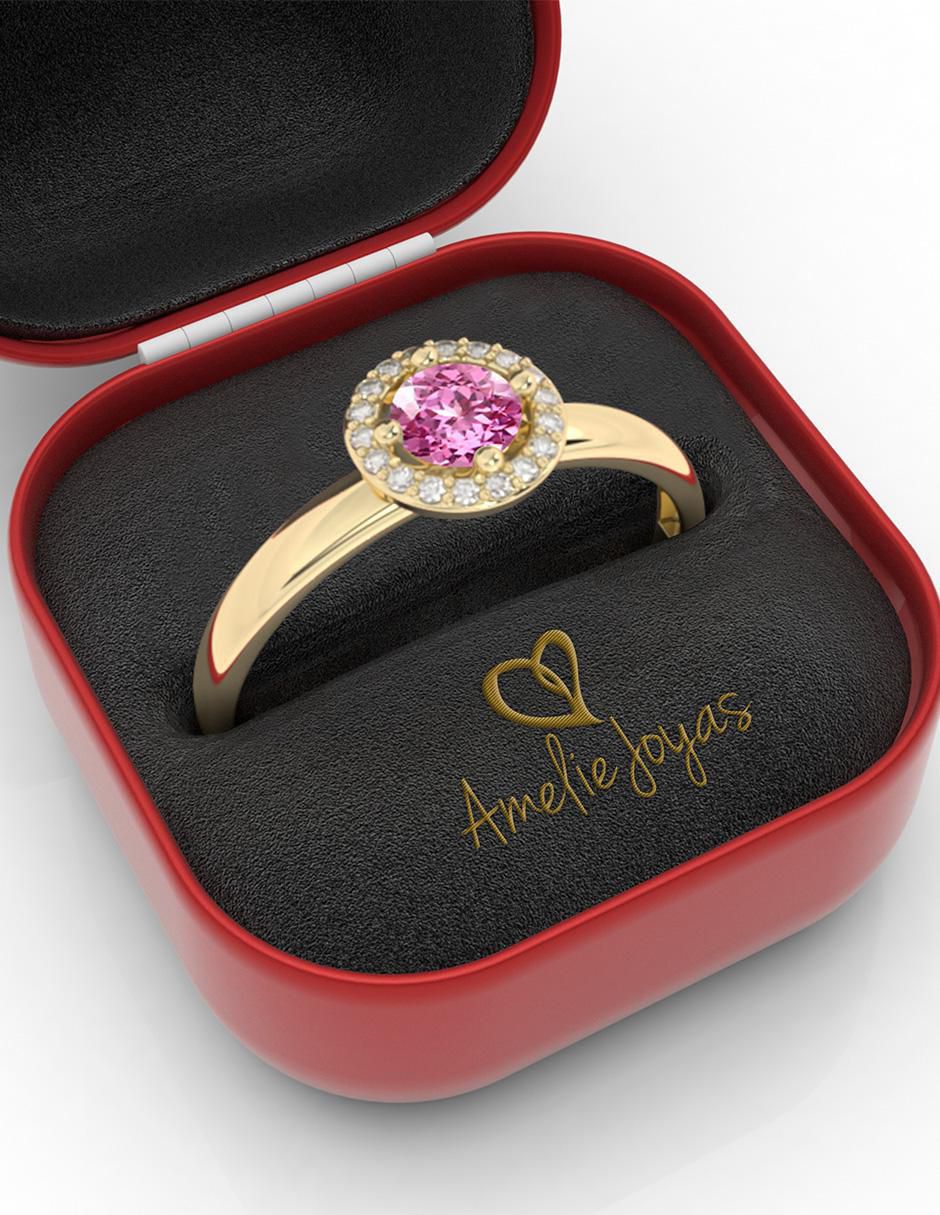 Anillo redondo 10 k de oro zafiro rosa pulido 2