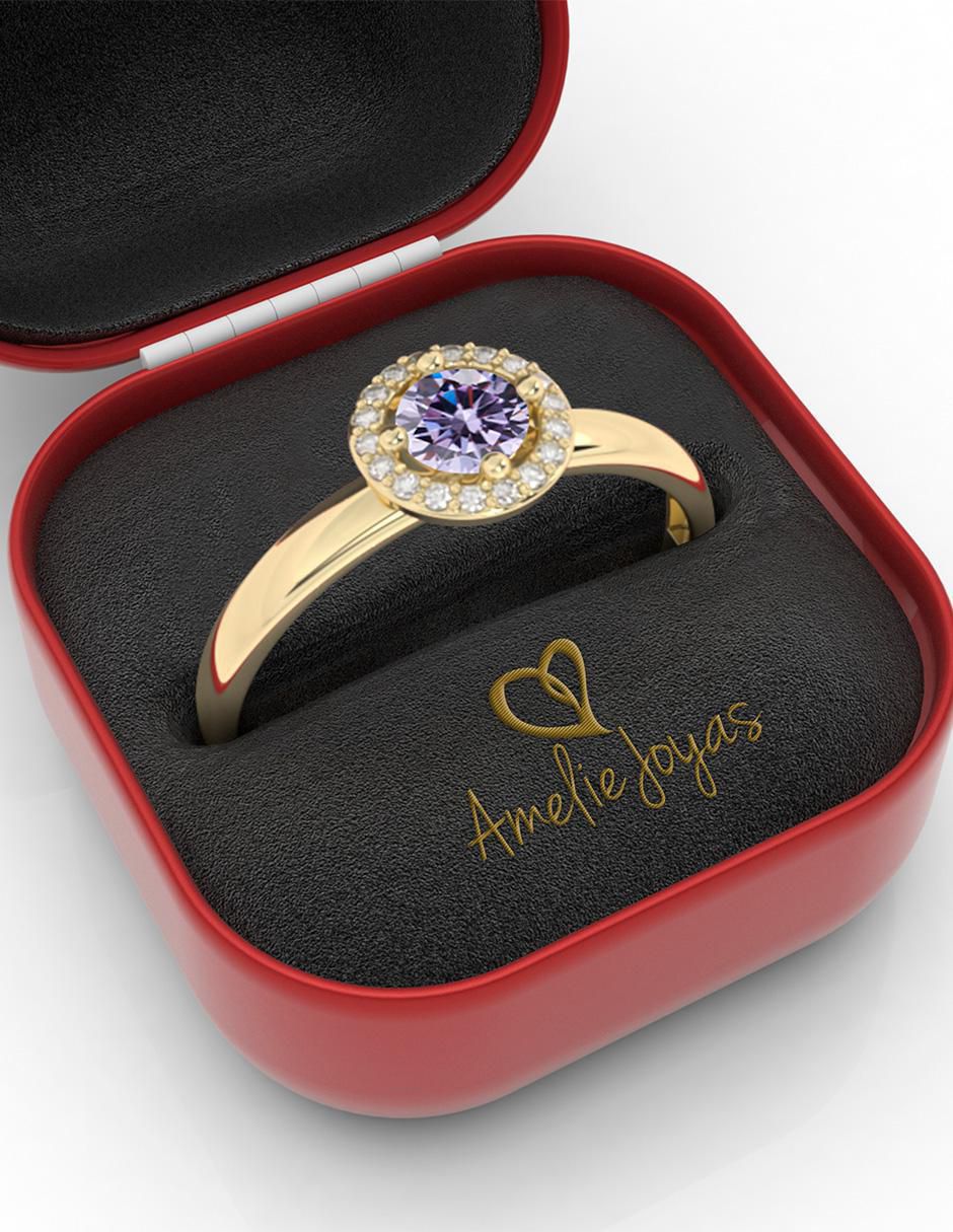 Anillo redondo 10 k de oro zirconia pulido 2