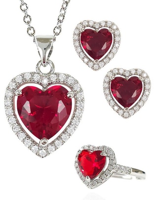 Aretes y collar de corazón zirconia