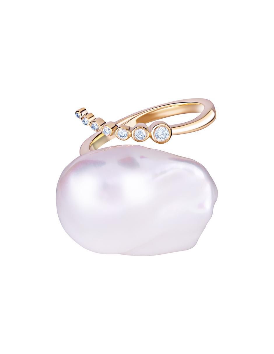 Anillo redondo 14 k de oro amarillo perla liso