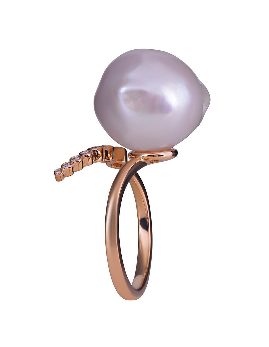 Anillo redondo 14 k de oro amarillo perla liso 7