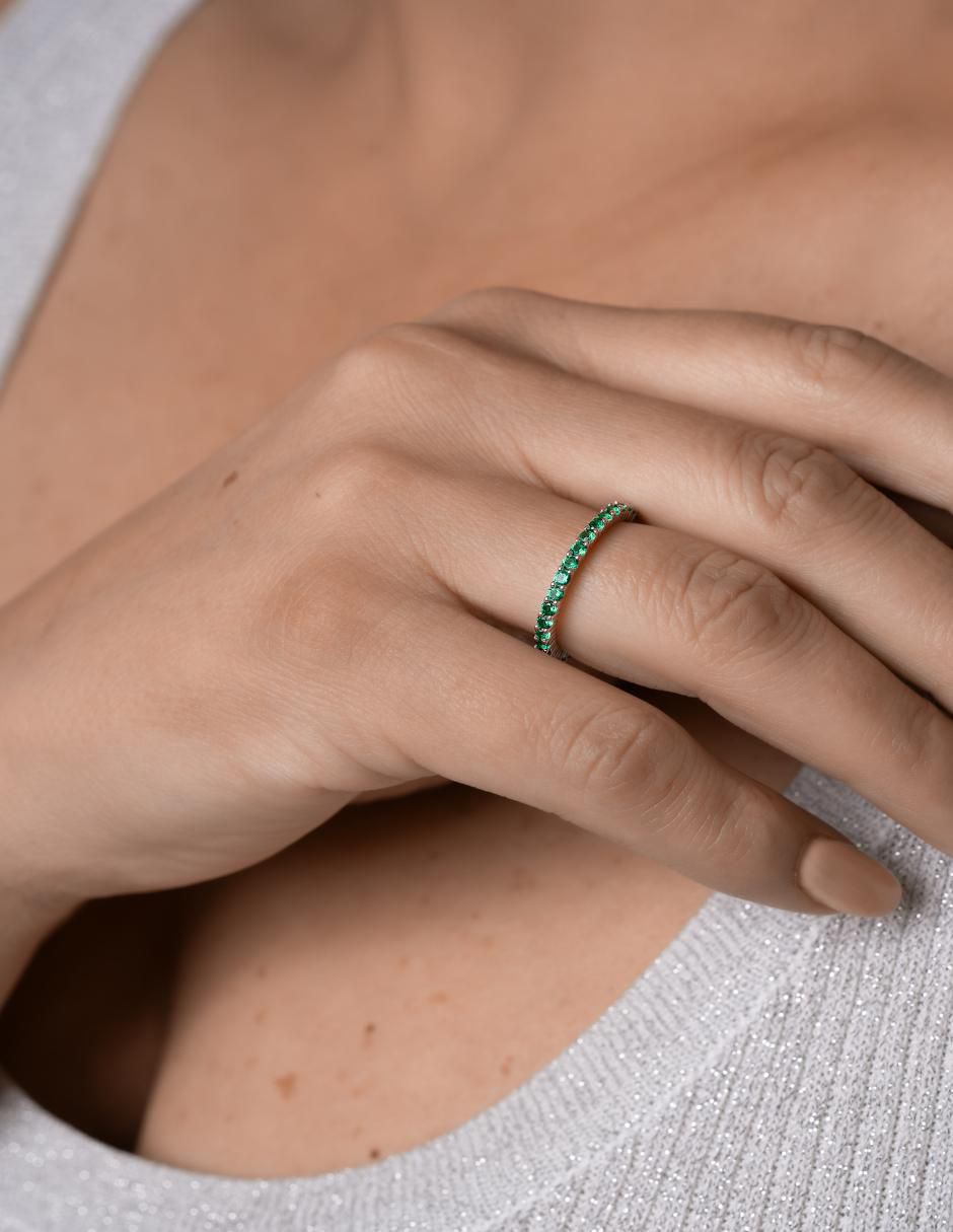 Anillo P 925 de plata esmeralda pavé