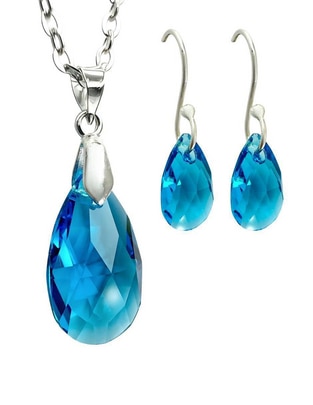 Aretes y collar de gota Élan de plata p 925 cristal Aretes y collar de gota Élan de plata p 925 cristal
