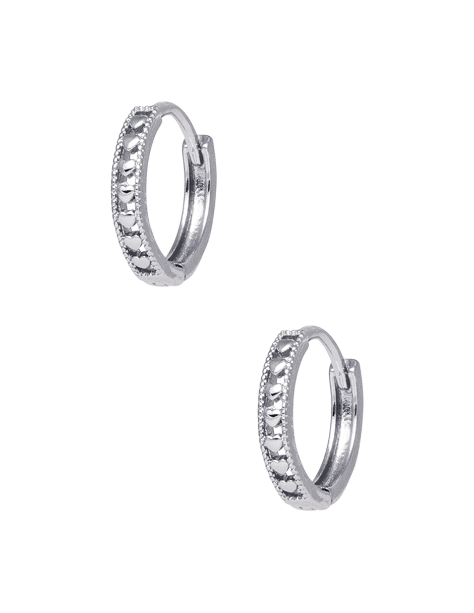 Aretes circulares Metales Corazón Flat con acabado baño de rodio 2