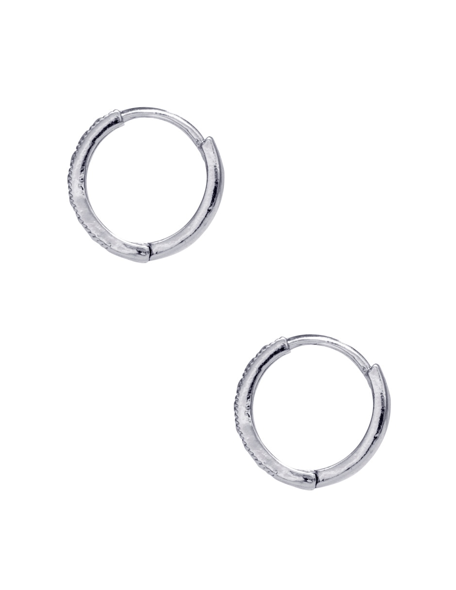 Aretes circulares Metales Corazón Flat con acabado baño de rodio 3