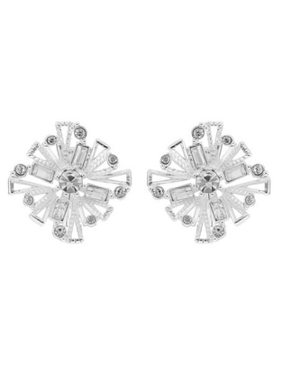 Aretes de flor con acabado plateado 1