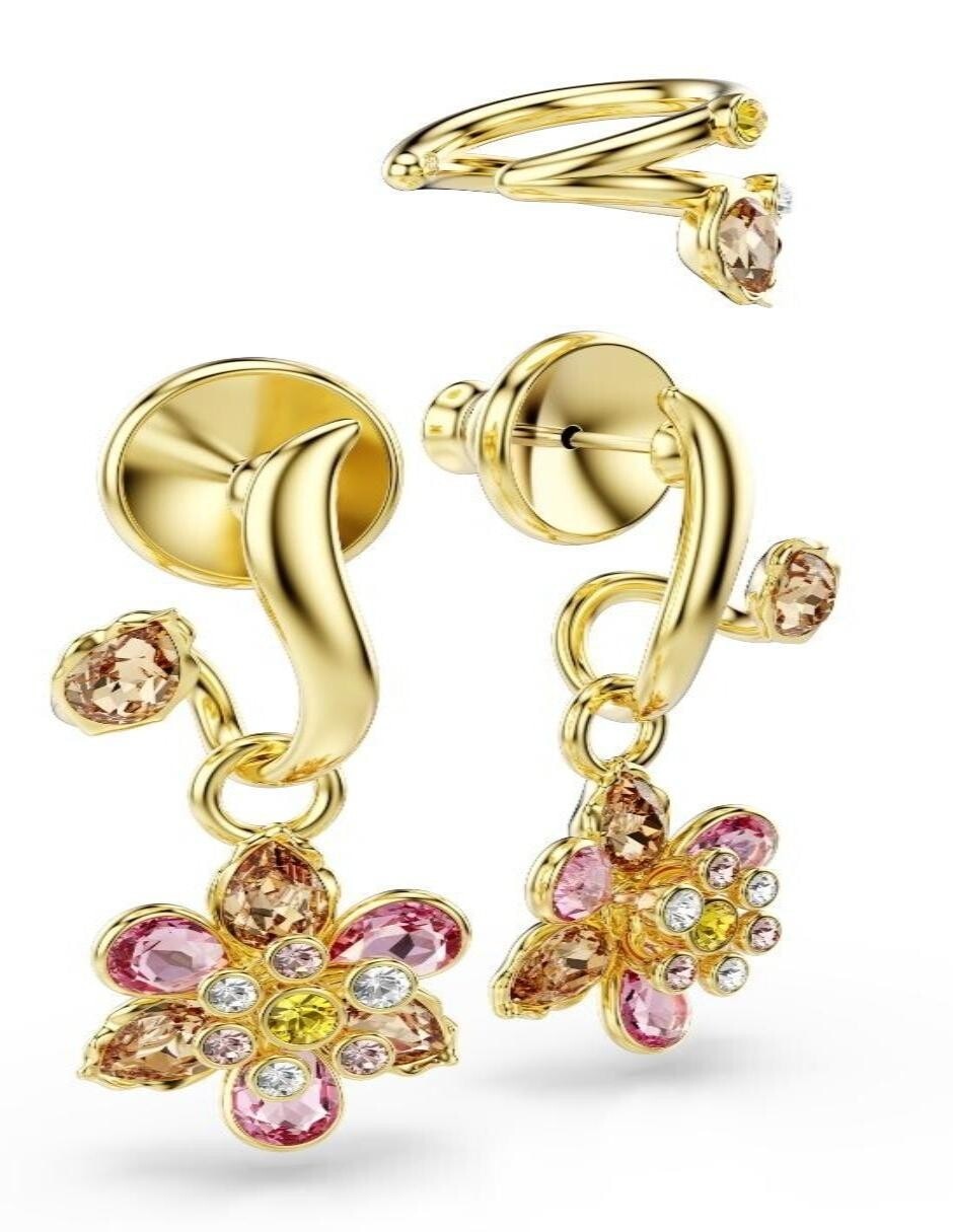 Set de aretes de flor con acabado brillante 3