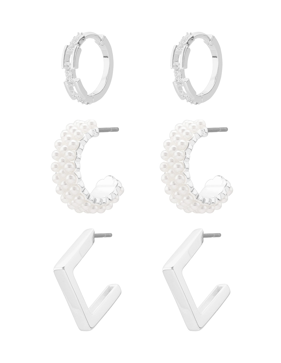 Set de aretes Anne Klein con acabado texturizado cristal
