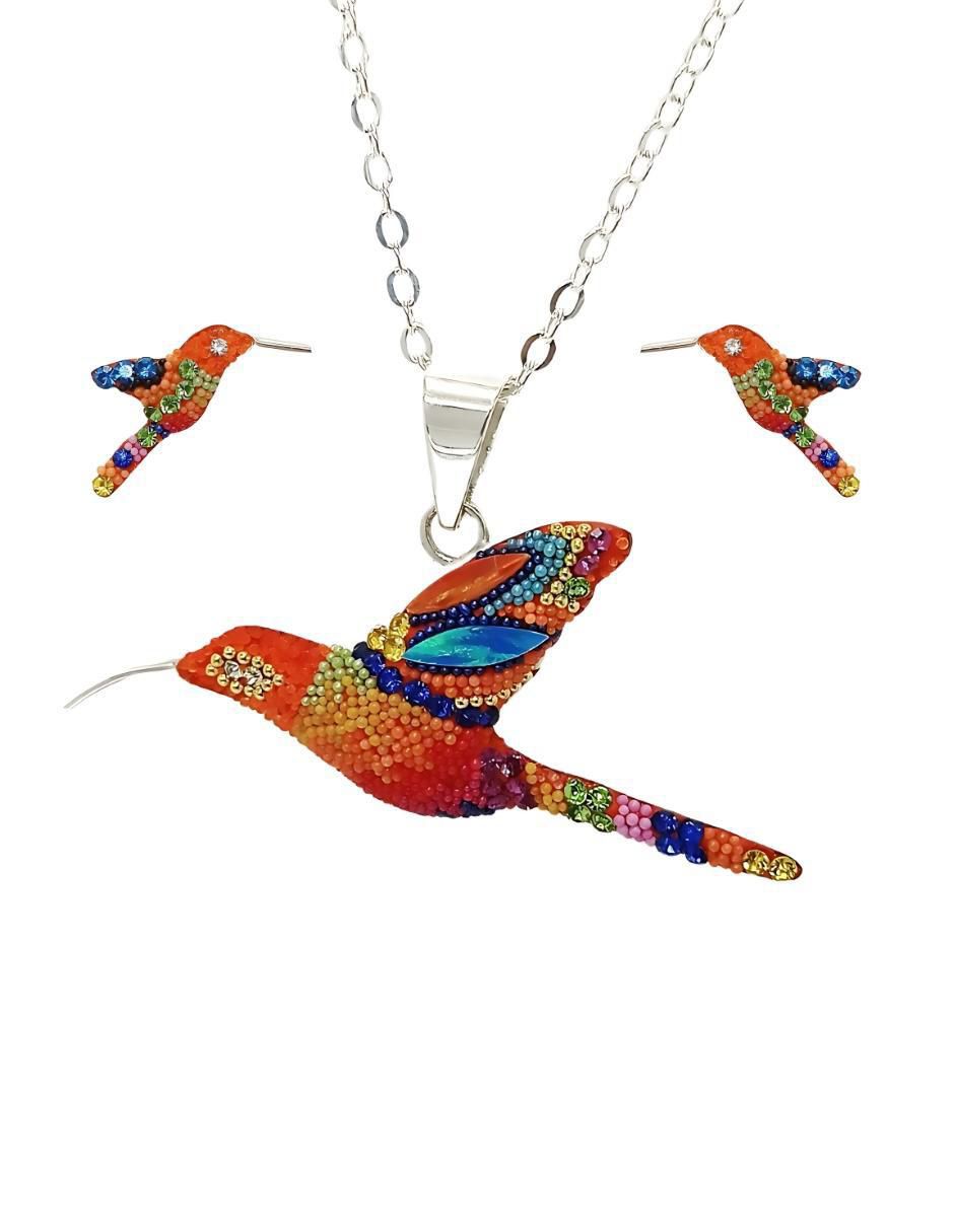 Aretes y collar de colibrí Élan de plata P925 cristal Aretes y collar de colibrí Élan de plata P925 cristal