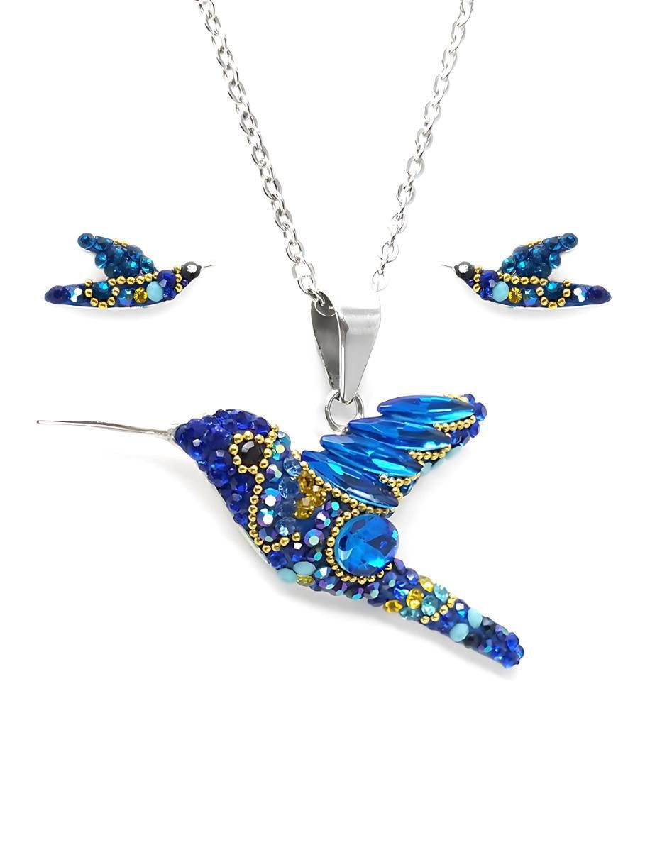 Aretes y collar de colibrí Élan de plata P925 cristal Aretes y collar de colibrí Élan de plata P925 cristal