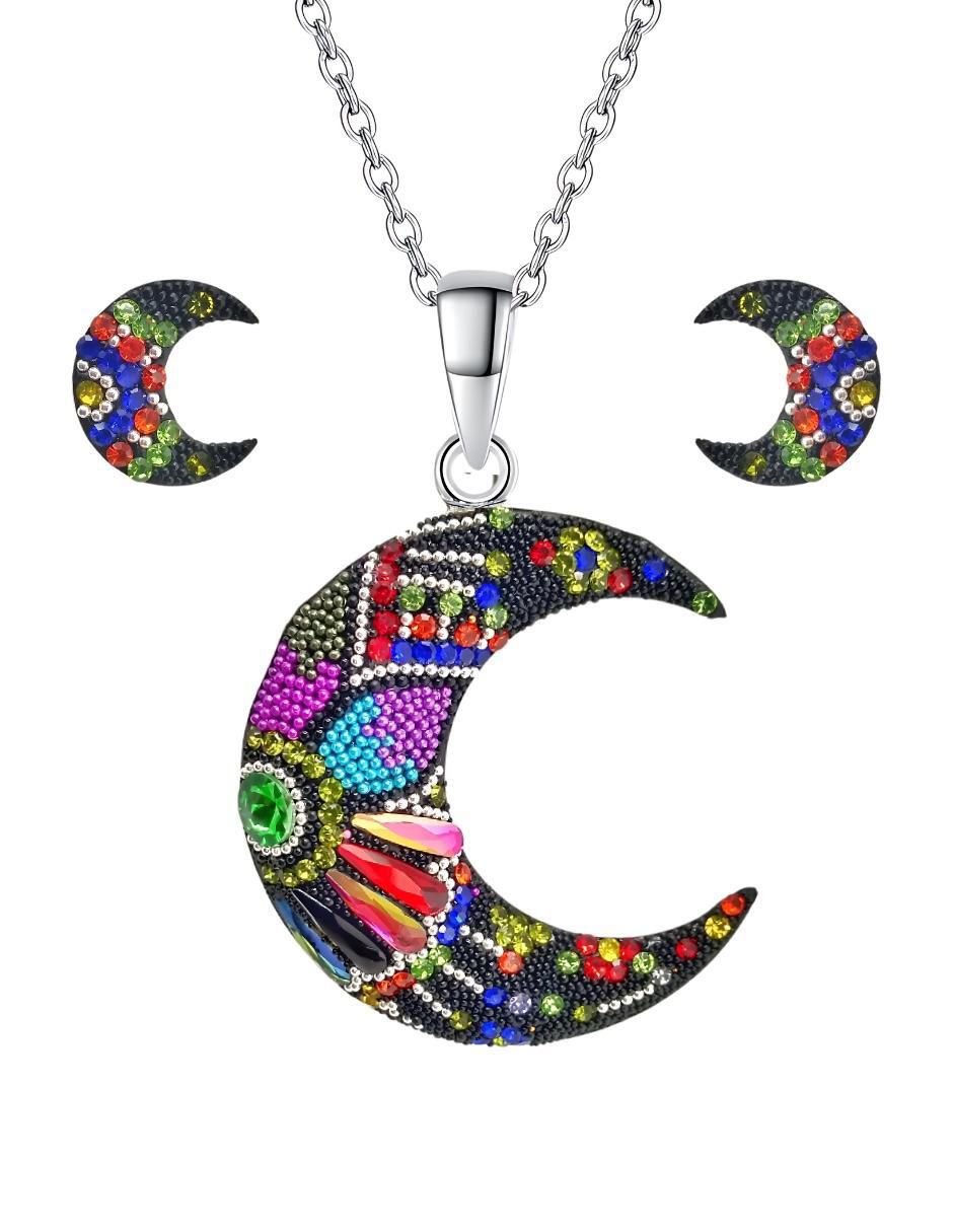 Aretes y collar de luna Élan de plata p 925 cristal 1
