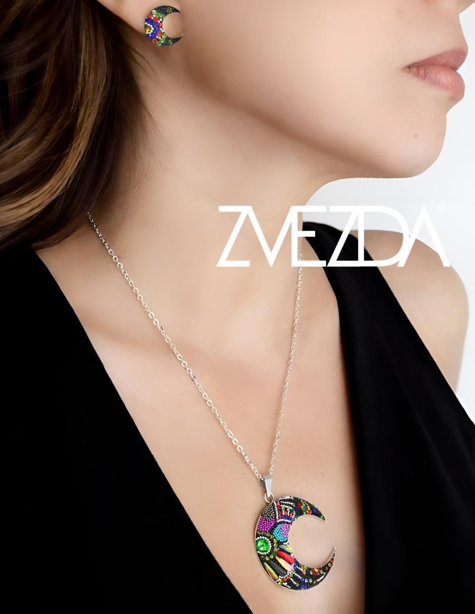 Aretes y collar de luna Élan de plata p 925 cristal 2