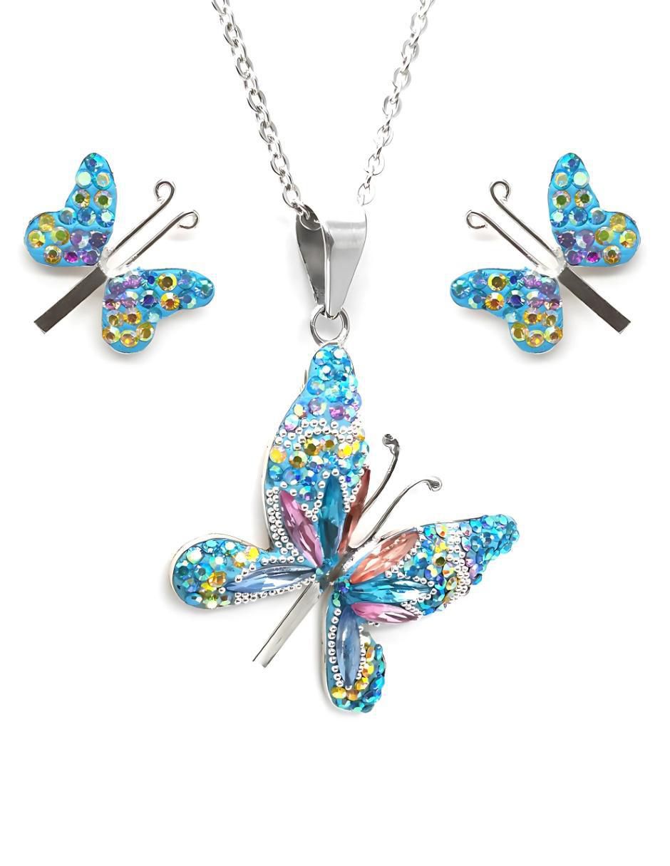 Aretes y collar de mariposa Élan de plata P925 cristal