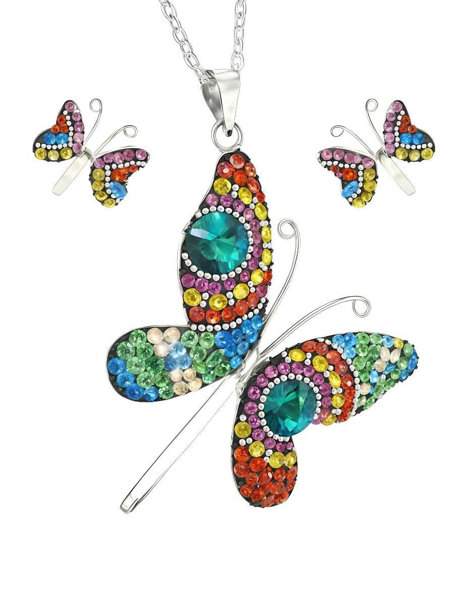 Aretes y collar de mariposa Élan de plata P925 cristal