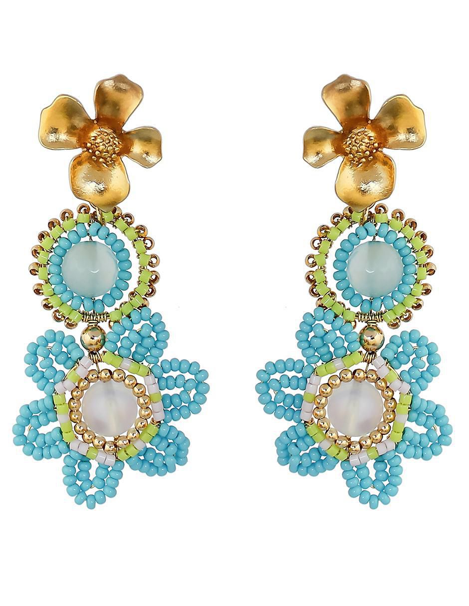 Aretes de flor 14 K con acabado chapa de oro jade Aretes de flor 14 K con acabado chapa de oro jade