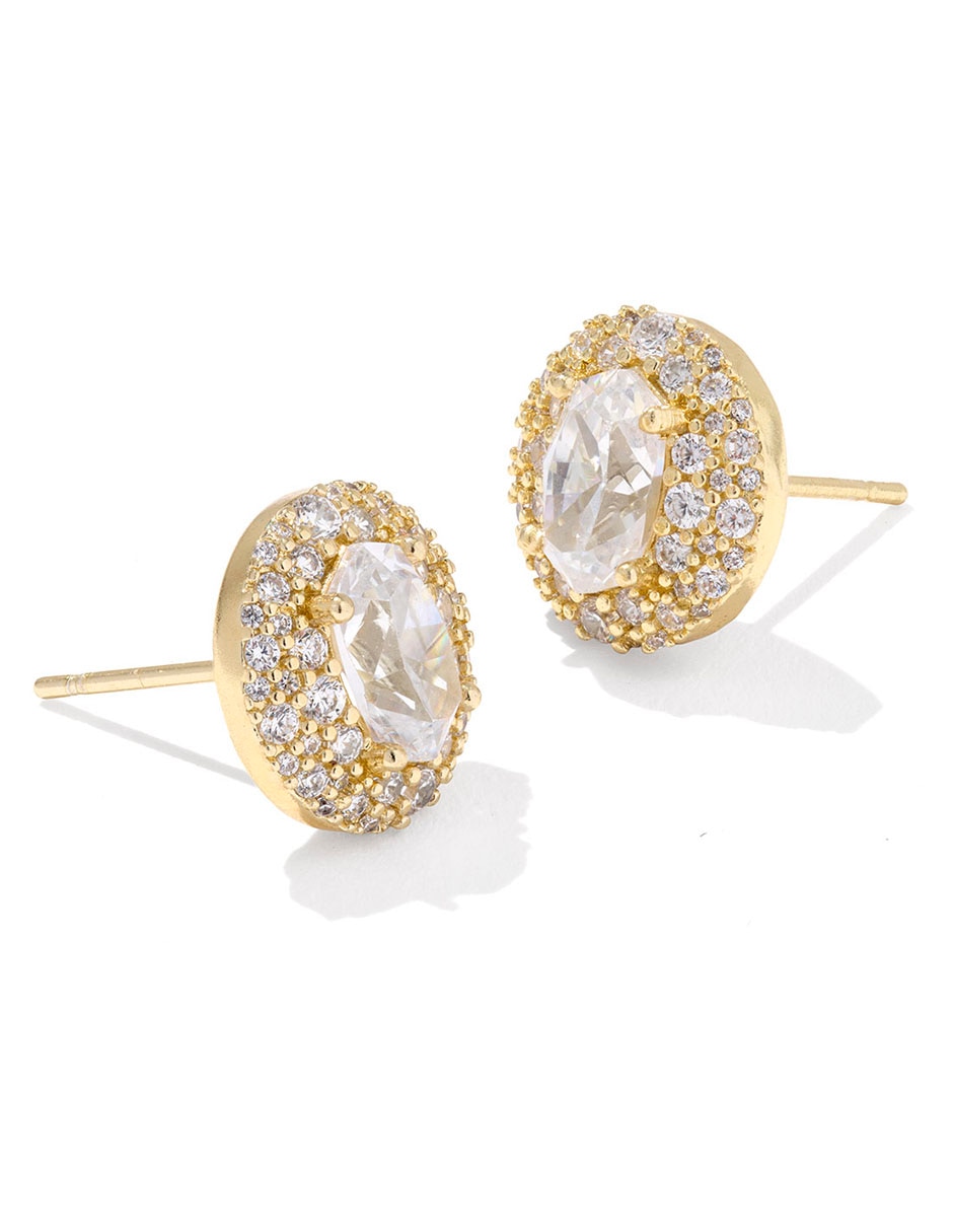 Broqueles redondos 14 K con acabado chapa de oro zirconia cúbica