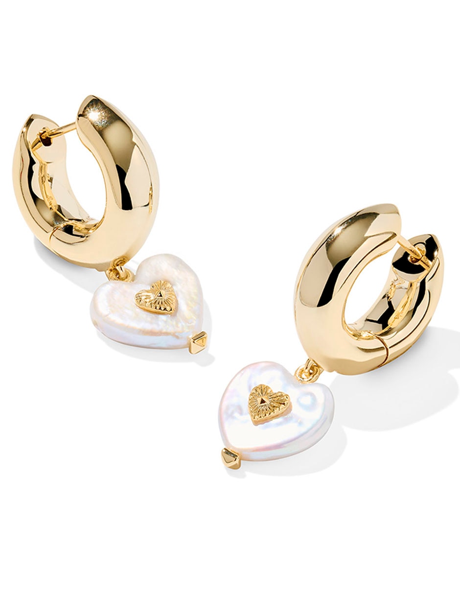 Aretes de corazón con acabado baño de oro 14 K perla Aretes de corazón con acabado baño de oro 14 K perla