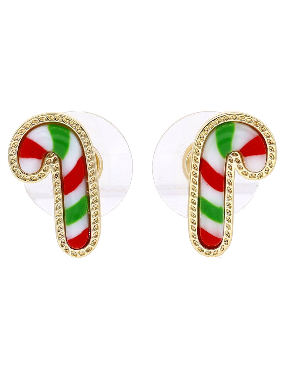 Aretes cortos navideño de bastón Kendra Scott con acabado baño de oro 14 K madre perla