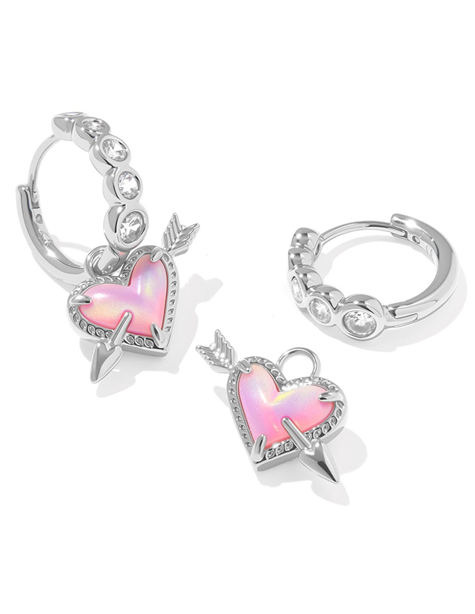 Huggies de corazón Kendra Scott Ari de 14 K con acabado baño de rodio ópalo