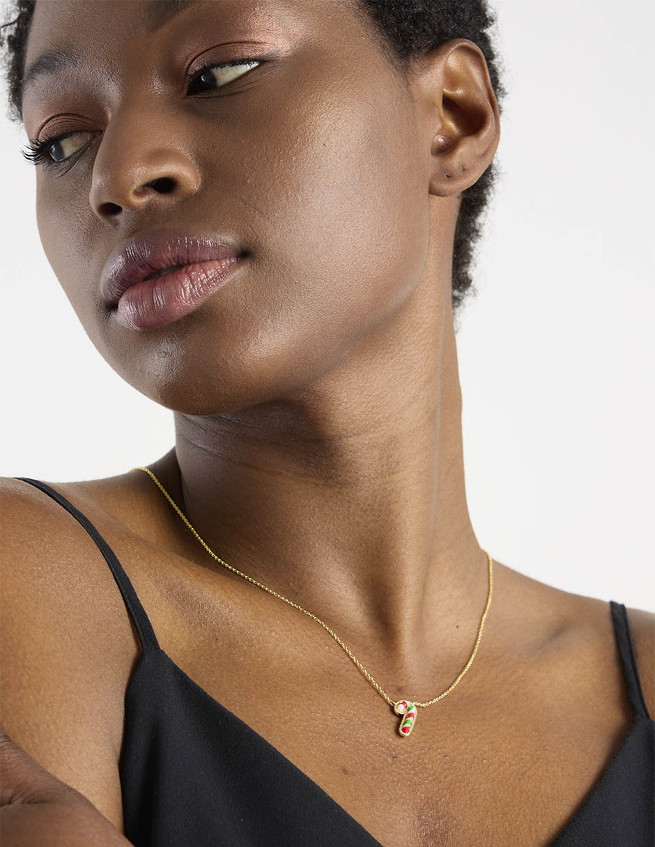 Collar de bastón de dulce baño de oro 14 K
