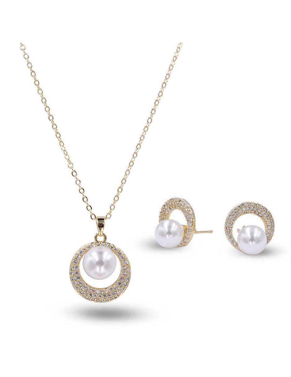 Aretes y collar de esfera perla