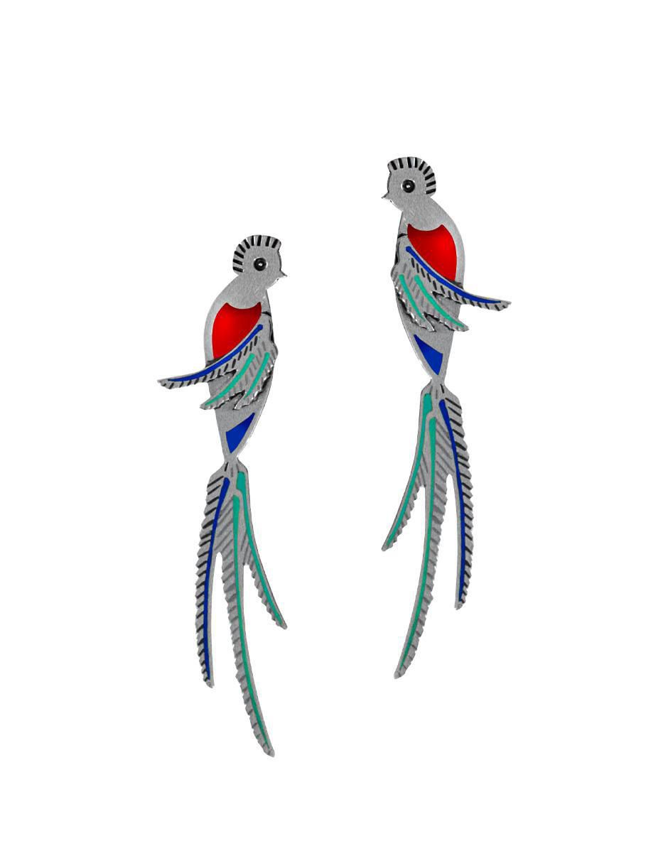 Aretes de pájaro de plata P 925 con acabado brillante Aretes de pájaro de plata P 925 con acabado brillante