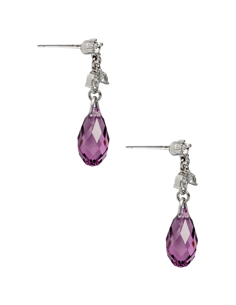 Aretes de gota Briolettes con acabado baño de rodio cristal 2