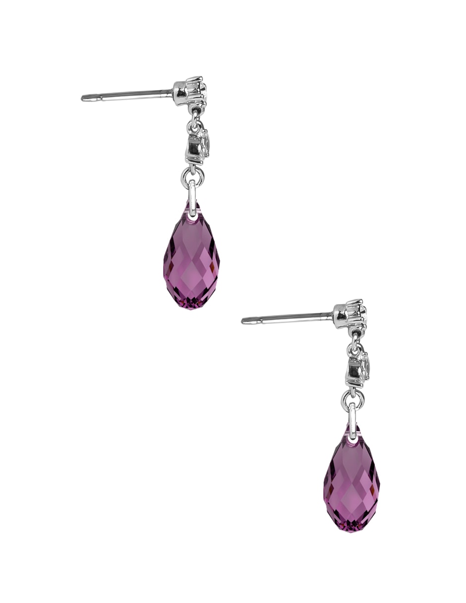 Aretes de gota Briolettes con acabado baño de rodio cristal 3