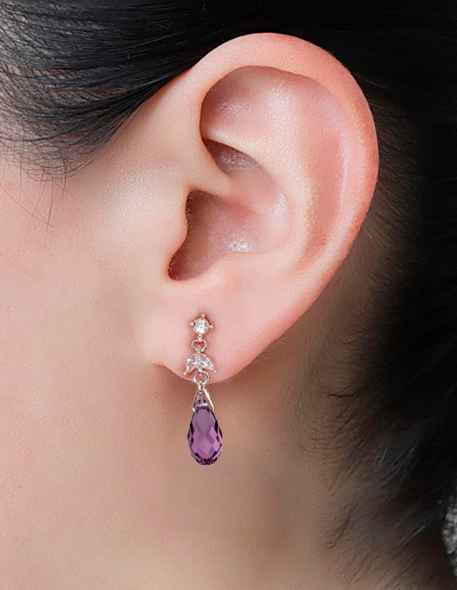 Aretes de gota Briolettes con acabado baño de rodio cristal 4
