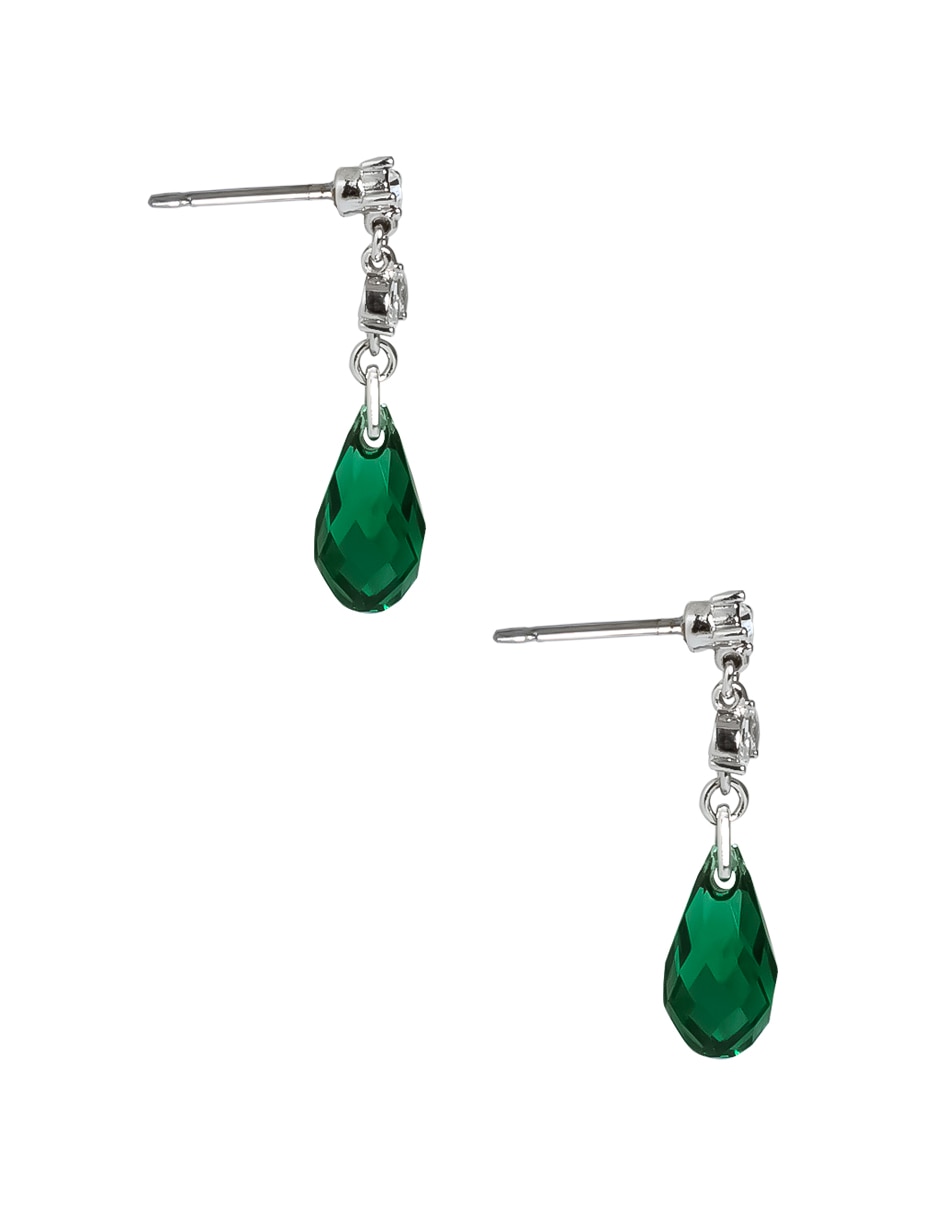 Aretes cortos de gota Carré con acabado baño de rodio cristal