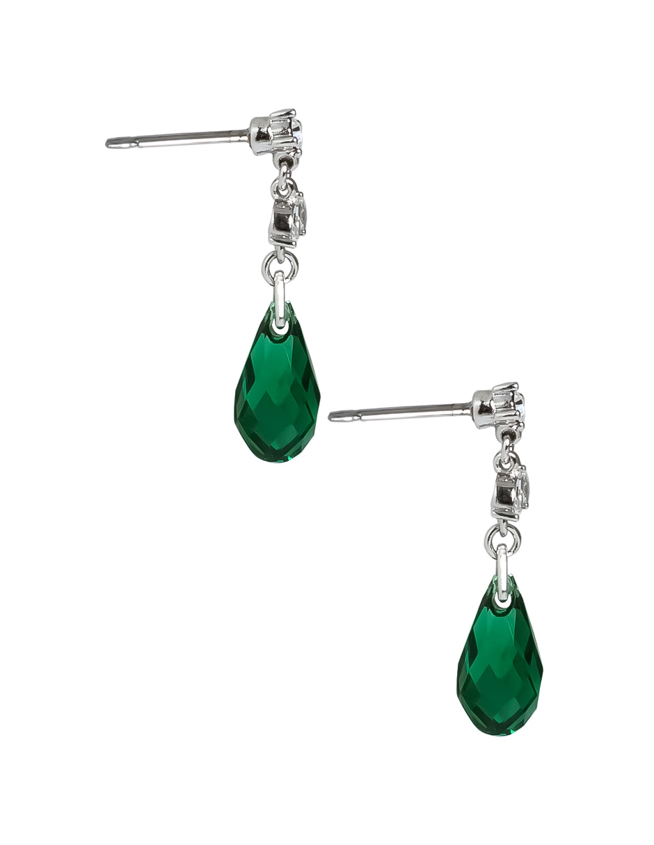 Aretes cortos de gota Carré con acabado baño de rodio cristal