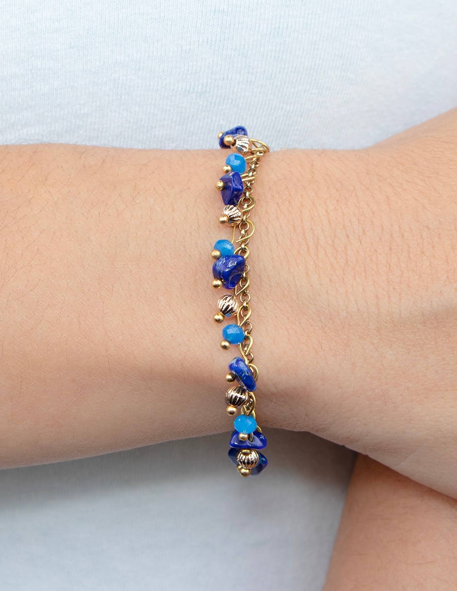 Pulsera emanuel ungaro con lapislázuli chip con acabado pulido