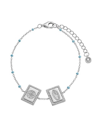 Pulsera 14 k Religiosos con acabado baño de oro blanco