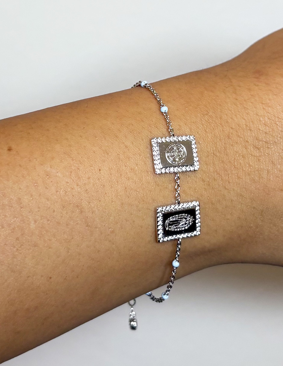 Pulsera 14 k Religiosos con acabado baño de oro blanco 3