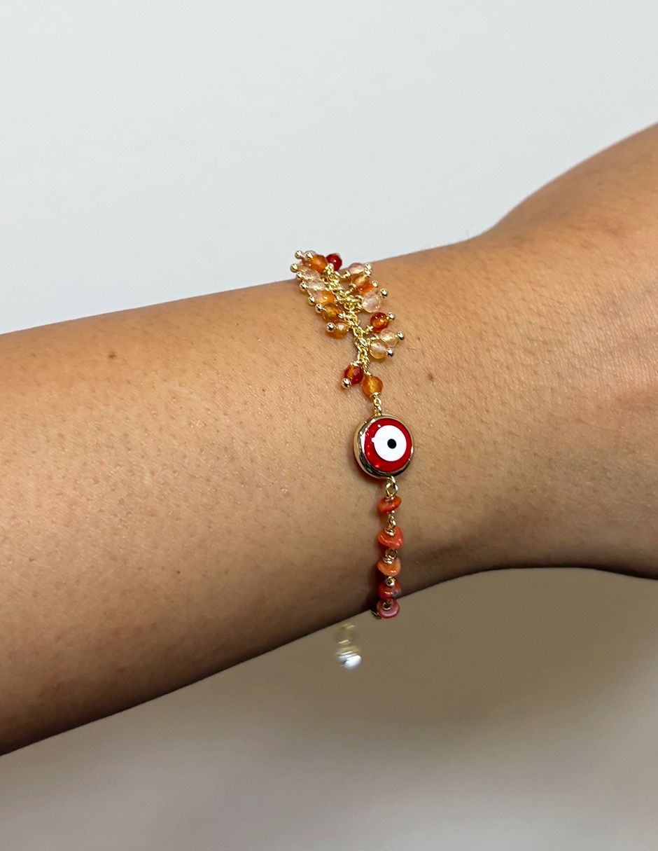 Pulsera con piedra natal Protección acabado baño de oro 14 K 3