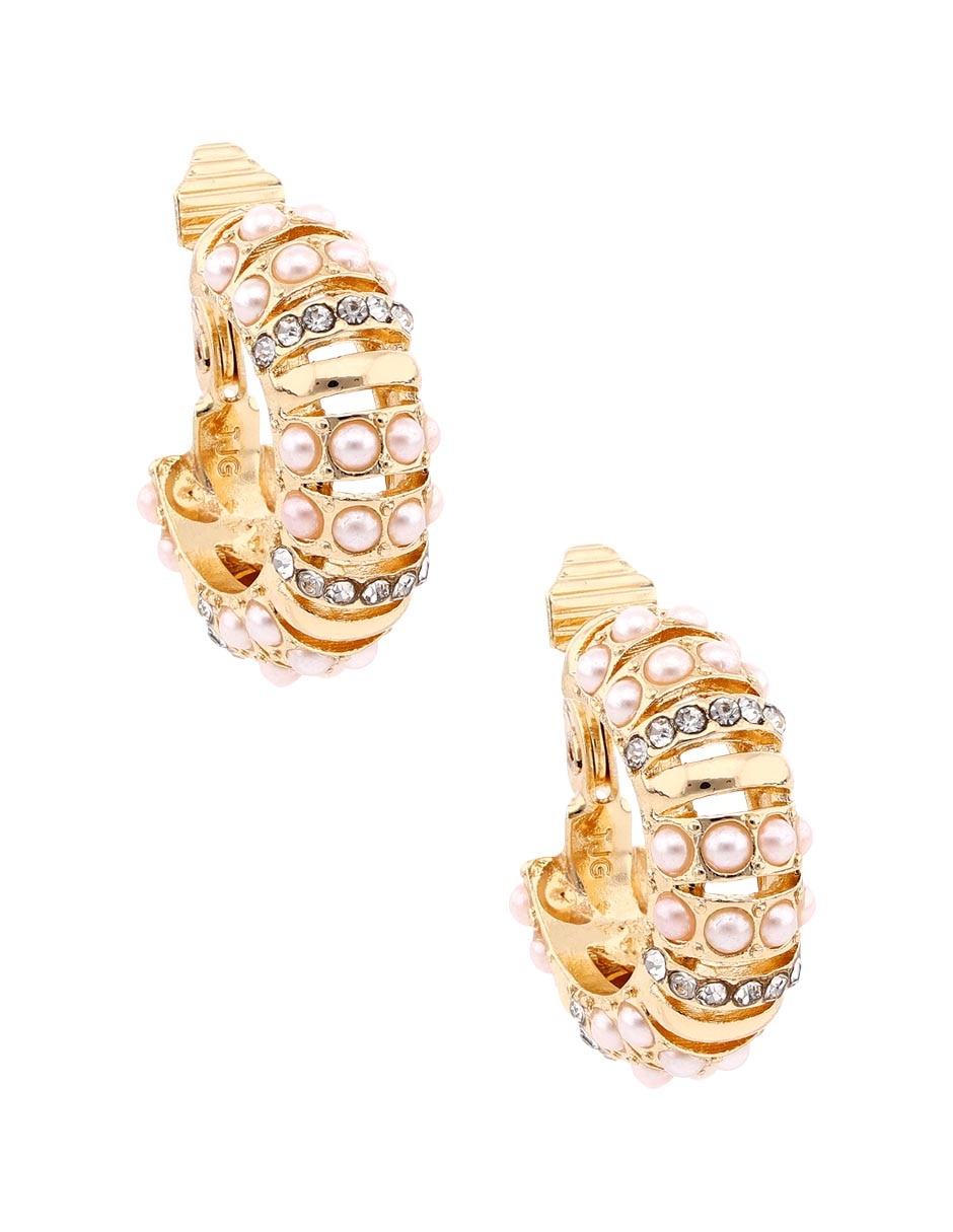 Aretes de aro con acabado pavé perla 2