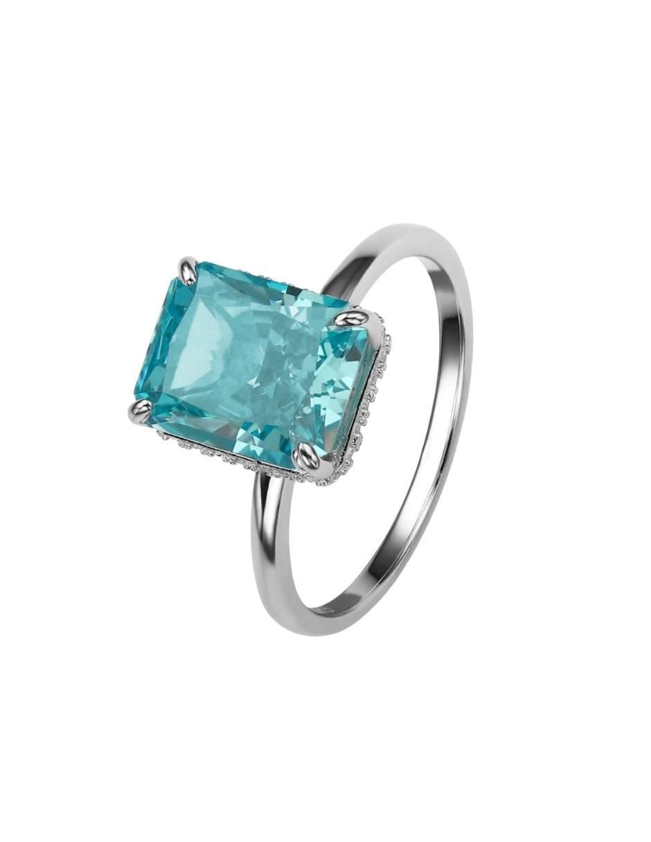 Anillo con gema rectangular Luxury P 925 de plata zirconia pulido