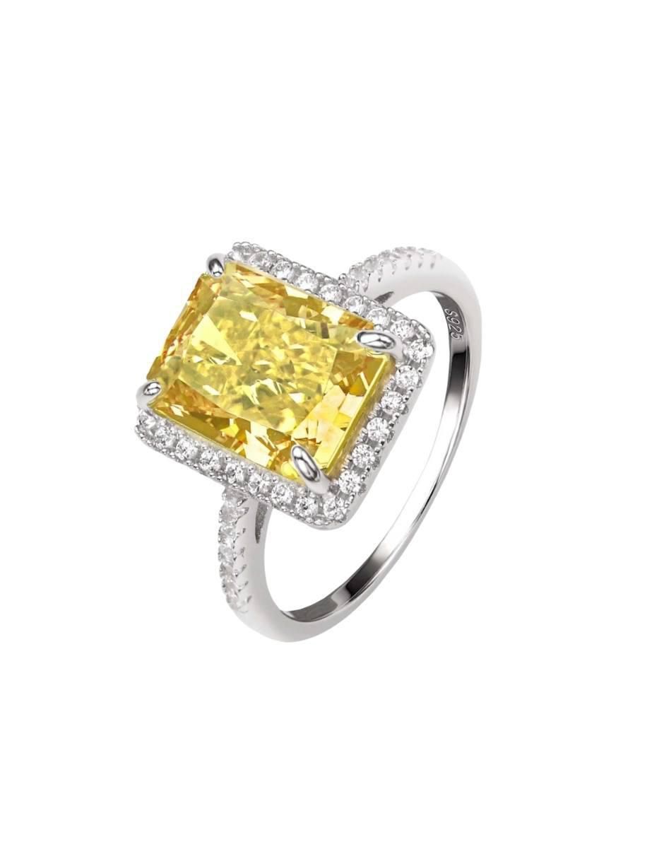 Anillo con gema rectangular Luxury P 925 de plata zirconia pulido