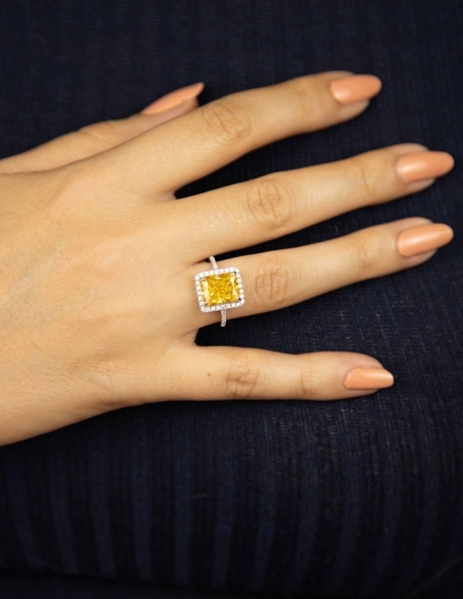 Anillo con gema rectangular Luxury P 925 de plata zirconia pulido