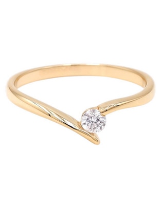 Anillo con gema circular 14 k de oro amarillo zirconia pulido Anillo con gema circular 14 k de oro amarillo zirconia pulido