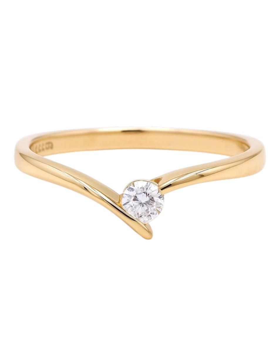 Anillo con gema circular 14 k de oro amarillo zirconia pulido