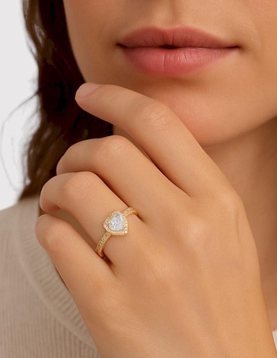 Anillo multi gemas de corazón 14 k de oro amarillo zirconia pulido