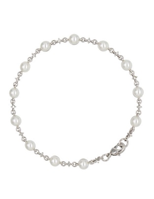 Pulsera Carré con perla con acabado baño rodio 1