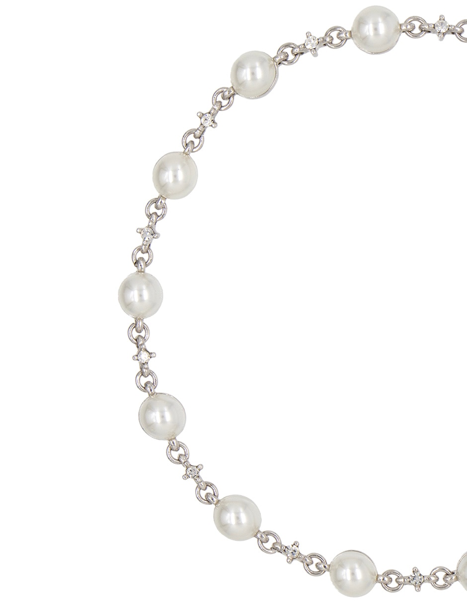 Pulsera Carré con perla con acabado baño rodio 2