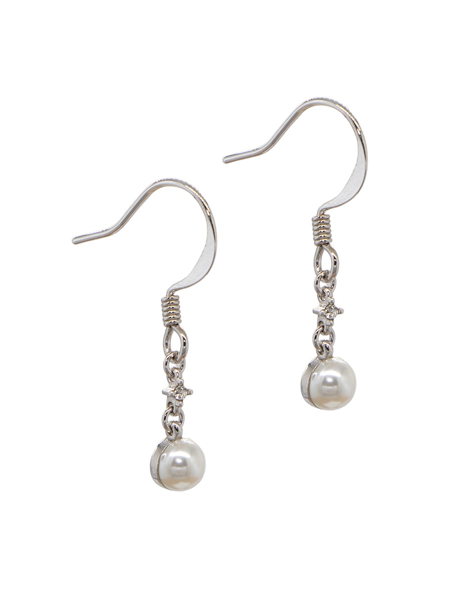 Aretes de círculo Carré con acabado baño rodio perla 2