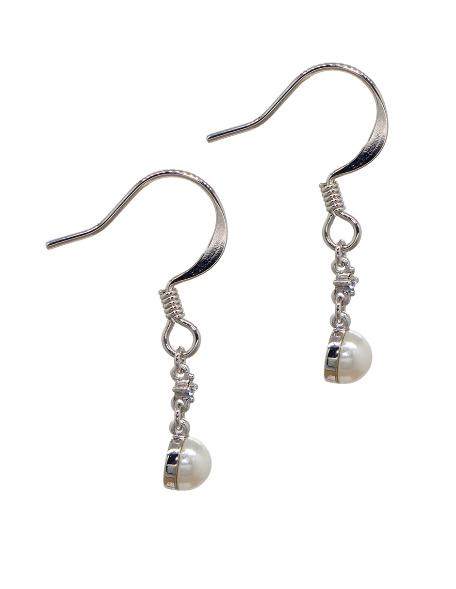 Aretes de círculo Carré con acabado baño rodio perla 3