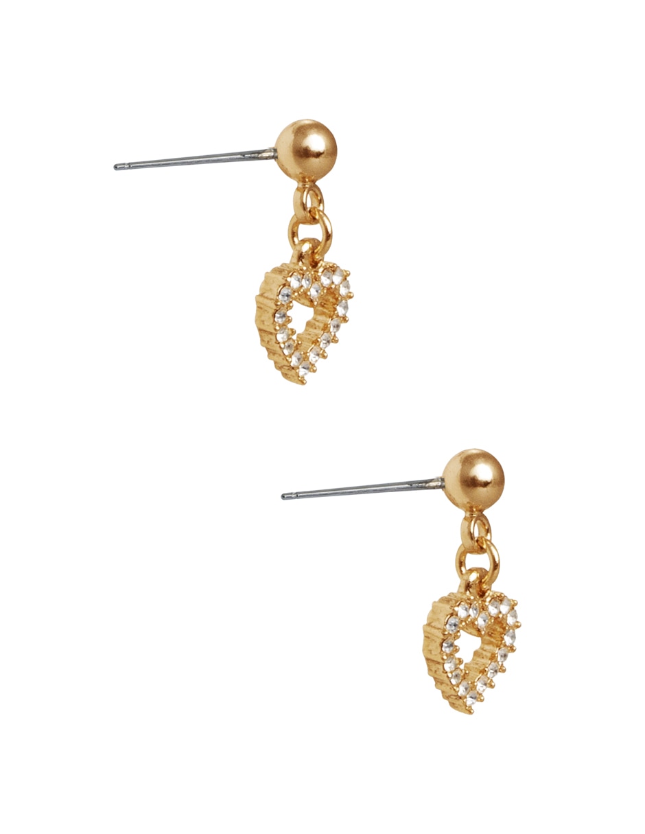 Aretes cortos de corazón con acabado pave cristal 2