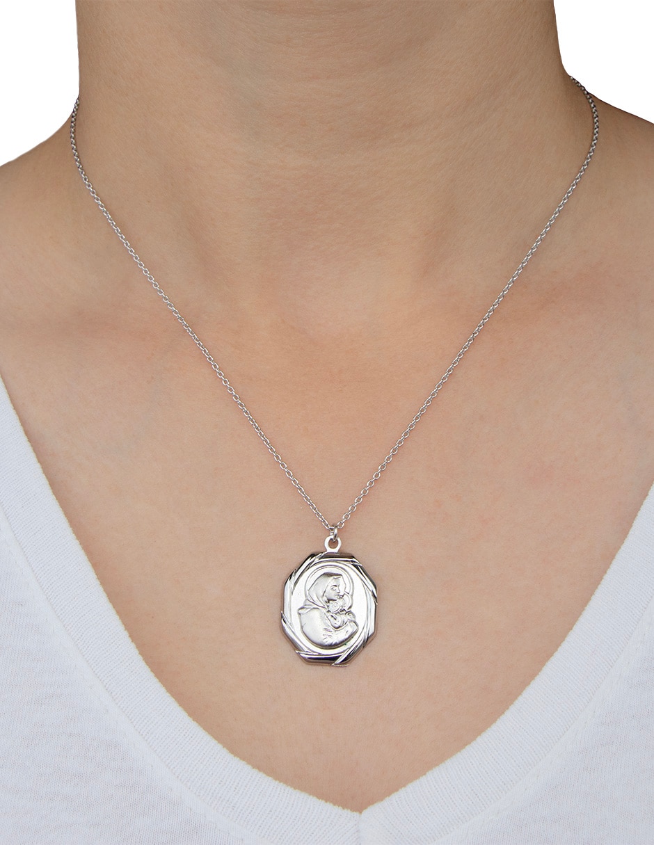 Collar con dije de octagonal Artre Virgen Niño de plata P 925 3