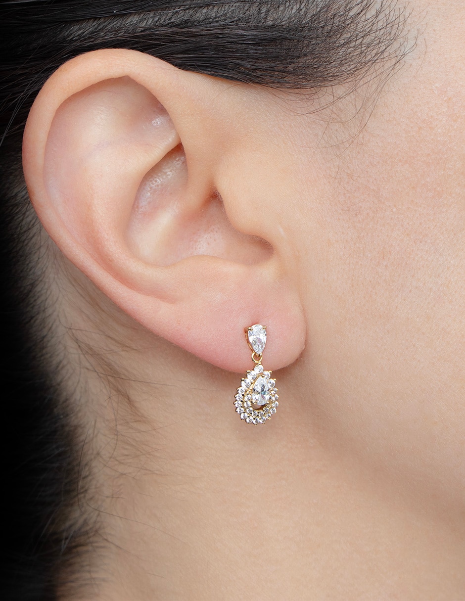 Aretes de gota carré de plata p 925 con acabado pavé zirconia