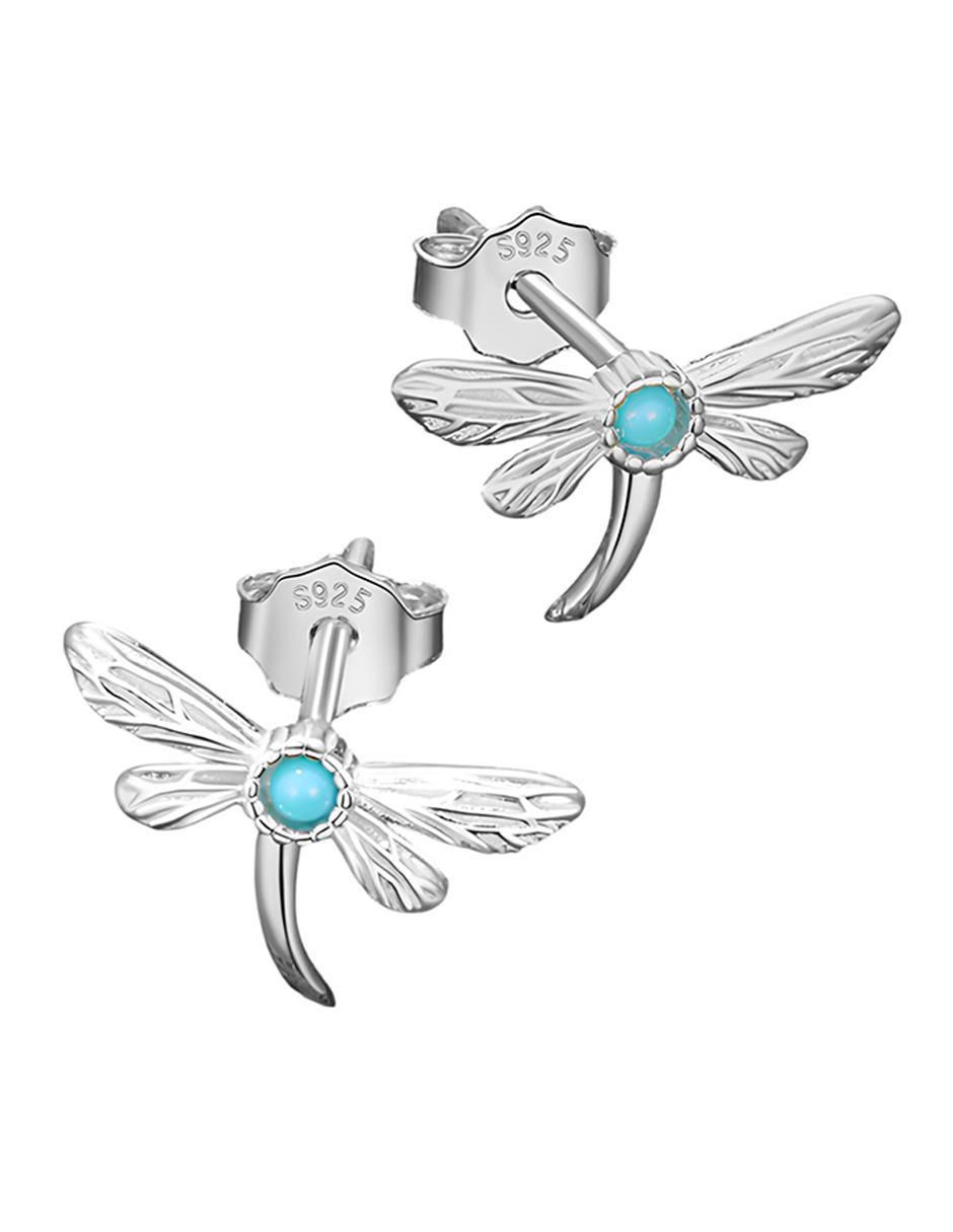 Broqueles de libélula Glam Pop de plata P 925 con acabado baño de rodio turquesa